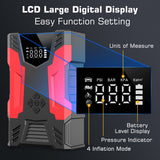 Car Jump Starter with Air Compressor, 3000A Peak Portable Battery, Built-in Air compressor and air hose, 150PSI Tire Inflator, Up to 7.0L Gas/5.0L Diesel, USB QC 3.0, 10000mAh, LED Flashlight, Power Bank, UL 2743 Certified, Suitable for 12V Car Battery