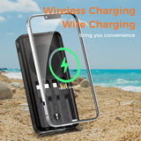 Outdoor Solar Portable Power Bank with Wireless Charging, Built-in 4 Cables, 10000mAh Battery, IP65 Waterproof, Dustproof,  Digital Display power, LED Flashlight, High Conversion efficiency