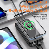 Outdoor Solar Portable Power Bank with Wireless Charging, Built-in 4 Cables, 10000mAh Battery, IP65 Waterproof, Dustproof,  Digital Display power, LED Flashlight, High Conversion efficiency