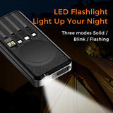 Outdoor Solar Portable Power Bank with Wireless Charging, Built-in 4 Cables, 10000mAh Battery, IP65 Waterproof, Dustproof,  Digital Display power, LED Flashlight, High Conversion efficiency