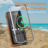 Outdoor Solar Portable Power Bank with Wireless Charging, Built-in 4 Cables, 10000mAh Battery, IP65 Waterproof, Dustproof,  Digital Display power, LED Flashlight, High Conversion efficiency