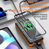 Outdoor Solar Portable Power Bank with Wireless Charging, Built-in 4 Cables, 10000mAh Battery, IP65 Waterproof, Dustproof,  Digital Display power, LED Flashlight, High Conversion efficiency