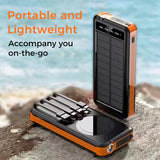 Outdoor Solar Portable Power Bank with Wireless Charging, Built-in 4 Cables, 10000mAh Battery, IP65 Waterproof, Dustproof,  Digital Display power, LED Flashlight, High Conversion efficiency