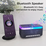 10W Bluetooth Stereo Speaker-Alarm Clock, Wireless Charging, RGB light