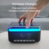 10W Bluetooth Stereo Speaker-Alarm Clock, Wireless Charging, RGB light