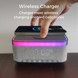 10W Bluetooth Stereo Speaker-Alarm Clock, Wireless Charging, RGB light