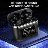 Wireless Earbudswith LCD Full-color Touch Screen, 5.3 Bluetooth Headphone, True Wireless Noise Cancelling, 1.47inch Screen, 32H Playback, IP4 Waterproof, Lightweight, ANC & Transparency Mode, 450mAh Battery Wireless Charging Case