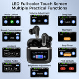 Wireless Earbudswith LCD Full-color Touch Screen, 5.3 Bluetooth Headphone, True Wireless Noise Cancelling, 1.47inch Screen, 32H Playback, IP4 Waterproof, Lightweight, ANC & Transparency Mode, 450mAh Battery Wireless Charging Case