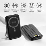 10000mAh Magnetic Power Bank w/ Stand- 3 Built-in Cables & Wireless Charging