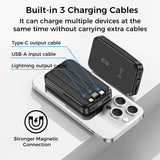 10000mAh Magnetic Power Bank w/ Stand- 3 Built-in Cables & Wireless Charging
