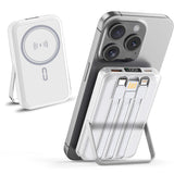 10000mAh Magnetic Power Bank w/ Stand- 3 Built-in Cables & Wireless Charging