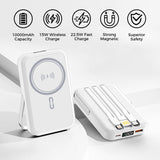 10000mAh Magnetic Power Bank w/ Stand- 3 Built-in Cables & Wireless Charging