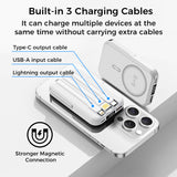 10000mAh Magnetic Power Bank w/ Stand- 3 Built-in Cables & Wireless Charging