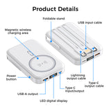 10000mAh Magnetic Power Bank w/ Stand- 3 Built-in Cables & Wireless Charging