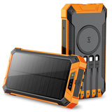 Outdoor Solar Portable Power Bank with Wireless Charging, Built-in 4 Cables, 20000mAh Battery, IP65 Waterproof, Dustproof, Digital Display power, Dual LED Flashlight, High Conversion efficiency