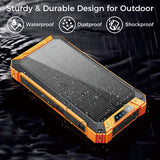 Outdoor Solar Portable Power Bank with Wireless Charging, Built-in 4 Cables, 20000mAh Battery, IP65 Waterproof, Dustproof, Digital Display power, Dual LED Flashlight, High Conversion efficiency