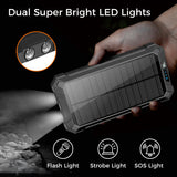Outdoor Solar Portable Power Bank with Wireless Charging, Built-in 4 Cables, 20000mAh Battery, IP65 Waterproof, Dustproof, Digital Display power, Dual LED Flashlight, High Conversion efficiency