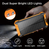Outdoor Solar Portable Power Bank with Wireless Charging, Built-in 4 Cables, 20000mAh Battery, IP65 Waterproof, Dustproof, Digital Display power, Dual LED Flashlight, High Conversion efficiency