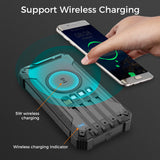 Outdoor Solar Portable Power Bank with Wireless Charging, Built-in 4 Cables, 20000mAh Battery, IP65 Waterproof, Dustproof, Digital Display power, Dual LED Flashlight, High Conversion efficiency