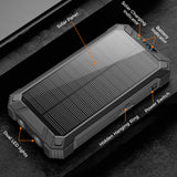 Outdoor Solar Portable Power Bank with Wireless Charging, Built-in 4 Cables, 20000mAh Battery, IP65 Waterproof, Dustproof, Digital Display power, Dual LED Flashlight, High Conversion efficiency
