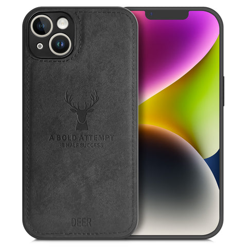 Alpha Digital Luxury Soft Texture Deer Patterned TPU Cloth Protective Case for iPhone14/14Plus, Dirt-resistant, Anti-Shock, Anti-Fingerprint, Full Body Protective