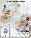 Cordless Floor Fan: 12000mAh Battery, Remote, 3D Oscillating, 8 Speeds - White