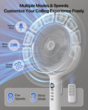 Cordless Floor Fan: 12000mAh Battery, Remote, 3D Oscillating, 8 Speeds - White