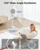 Cordless Floor Fan: 12000mAh Battery, Remote, 3D Oscillating, 8 Speeds - White