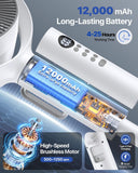 Cordless Floor Fan: 12000mAh Battery, Remote, 3D Oscillating, 8 Speeds - White