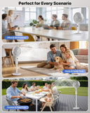 Cordless Floor Fan: 12000mAh Battery, Remote, 3D Oscillating, 8 Speeds - White