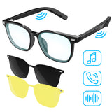 ALPHA DIGITAL Polarized Smart Bluetooth Glasses with Built-in Mic & Speakers, 2 Interchangeable Lenses, Open-Ear Music, HD Calling, Voice Assistant, IP65 Waterproof, 60-Min Charging, 5-Hr Battery Life