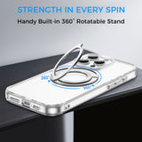 Full Protective iPhone 16/ 16Plus / 16Pro / 16ProMax Case w/ Magnetic Rotatable Ring Stand- Soft Flex -360 shockproof