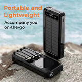 Outdoor Solar Portable Power Bank with Wireless Charging, Built-in 4 Cables, 10000mAh Battery, IP65 Waterproof, Dustproof,  Digital Display power, LED Flashlight, High Conversion efficiency