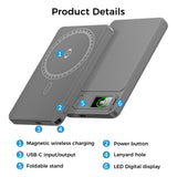 Ultra-thin Magnetic Power Bank, 5000mAh capacity – Type-C USB PD20W fast charge and 15W wireless - foldable stand and LED Display
