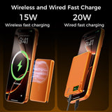 Ultra-thin Magnetic Power Bank, 5000mAh capacity – Type-C USB PD20W fast charge and 15W wireless - foldable stand and LED Display
