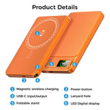 Ultra-thin Magnetic Power Bank, 5000mAh capacity – Type-C USB PD20W fast charge and 15W wireless - foldable stand and LED Display