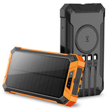 Outdoor Solar Portable Power Bank with Wireless Charging, Built-in 4 Cables, 20000mAh Battery, IP65 Waterproof, Dustproof, Digital Display power, Dual LED Flashlight, High Conversion efficiency