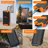 Outdoor Solar Portable Power Bank with Wireless Charging, Built-in 4 Cables, 20000mAh Battery, IP65 Waterproof, Dustproof, Digital Display power, Dual LED Flashlight, High Conversion efficiency