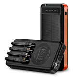 Outdoor Solar Portable Power Bank with Wireless Charging, Built-in 4 Cables, 10000mAh Battery, IP65 Waterproof, Dustproof,  Digital Display power, LED Flashlight, High Conversion efficiency