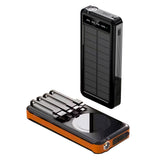 Outdoor Solar Portable Power Bank with Wireless Charging, Built-in 4 Cables, 10000mAh Battery, IP65 Waterproof, Dustproof,  Digital Display power, LED Flashlight, High Conversion efficiency