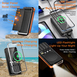 Outdoor Solar Portable Power Bank with Wireless Charging, Built-in 4 Cables, 10000mAh Battery, IP65 Waterproof, Dustproof,  Digital Display power, LED Flashlight, High Conversion efficiency